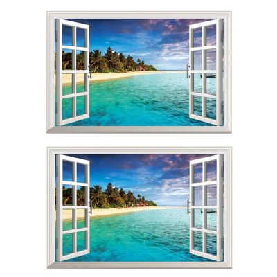 2X 3D Ocean Nature Sea View Mural Window Home Decor Sticker Room Picture Poster Art