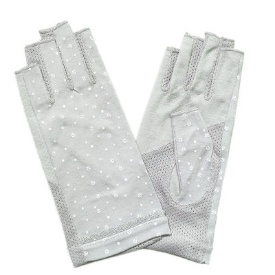 2021Women Summer Thin Cotton Dot Printing Anchor Fingerless Cycling Non-slip Breathable Sunscreen Driving Gloves