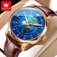 OLEVS Jam Tangan Lelaki Original Waterproof Quartz Movement Luminous Leather Earth Pattern Men Watch Business Leisure 5583 【BYUE】