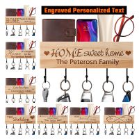 Personalized Engraved Text Wooden Key Holders with Black Iron Hooks Home Door Saving Space Wall-Mounted Keychain Storage Hanger Picture Hangers Hooks