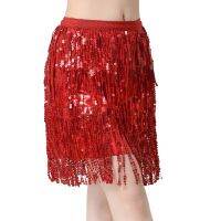 Elegant Latin Belly Dance Sequins พู่กระโปรงผู้หญิงกลาง-Rise Solid Slimming อินเดีย Dancewear Stage Performance Outfits