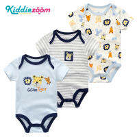 Kiddiezoom ผ้าฝ้าย 100% ทารกแรกเกิด Romper ฤดูร้อนแขนสั้นลายการ์ตูนเสือ 3 ชิ้นพร้อมสต็อก