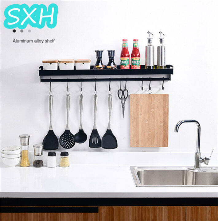 sxh-หลุมฟรีชั้นวางห้องครัวติดผนังสีดำเครื่องปรุงชั้นวางปรุงรสน้ำมันเกลือซอสและน้ำส้มสายชูชั้นวางจัดเก็บเครื่องปรุงอาหารและเครื่องเทศชั้นวางครัวจัด