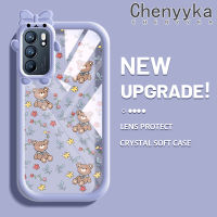 เคส Chenyyka สำหรับ OPPO Reno 6 5G Reno 6 Pro 5G Reno 6Z 5G เคสลายการ์ตูนหมีดอกไม้สร้างสรรค์สีสันสดใสน่ารักเลนส์กล้องถ่ายรูปแบบนิ่มมอนสเตอร์น้อยซิลิโคนโปร่งใสกันกระแทกแบบใสง่ายเคสป้องกัน