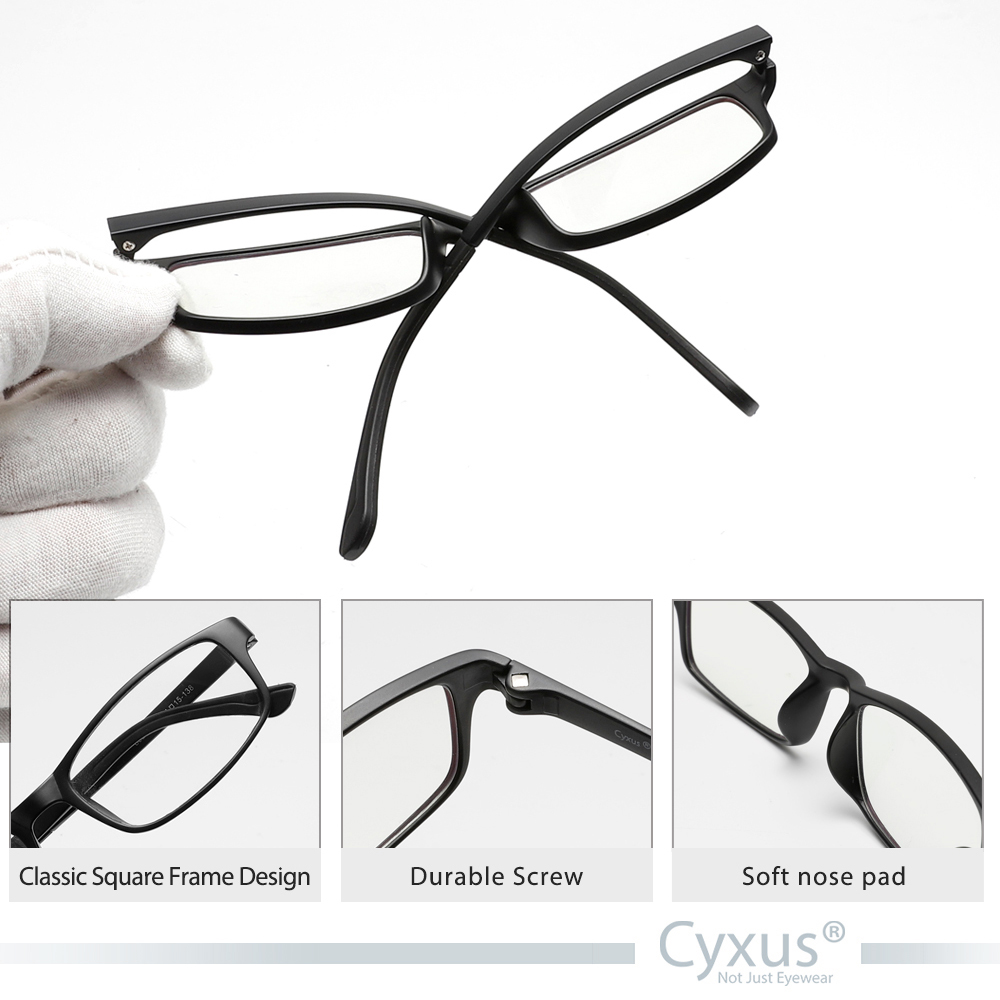 Men/Women Lightweight TR90 Glasses for Anti Eye Strain Headache Computer Use Eyewear 8327， TR90 Black Cyxus Blue Light Blocking 