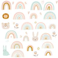 Cartoon Animals Rainbow Wall Stickers For Kids Room Baby Girls Boys Room Decoration Vinyl Nursery Wall Decals Home Decor Stickers