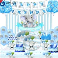 Gender Reveal Disposable Tableware Sets boys 1st Birthday Party Decor Napkin Plate Cup Baby Shower Blue Elephant Party Supplies