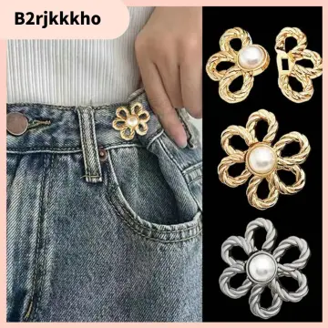 1pc Stainless Steel Adjustable Waist Button, Bead Decor Button For Jeans