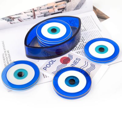 New DIY Shiny Epoxy Nazar Blue Eyes Jealous Eye Shape Demon Coaster Storage Box Set Silicone Resin Mold
