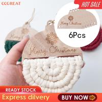 CCGREAT เครื่องประดับ Macrame 6ชิ้นของตกแต่งเทศกาลวันหยุดแผ่นไม้แขวนผนังแบบทำมือ