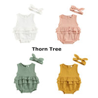 Thorn Tree 2pcs เด็กวัยหัดเดินเด็กทารกเสื้อผ้าเด็กผู้หญิงชุดฤดูร้อนแขนเสื้อ Jumpsuit Romper + ชุดแถบคาดศีรษะ