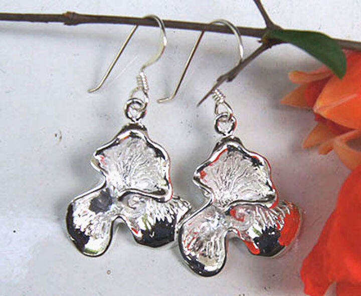 wow-flower-white-earrings-dangle-sterling-silver-beautiful-gift-ว้าวดอกไม้สานสวยงาม-ห้อยตำหูเงินสเตอรลิงซิลเวอรใช้สวยของฝากที่มีคุณค่า-ฺชาวต่างชาติชอบมาก