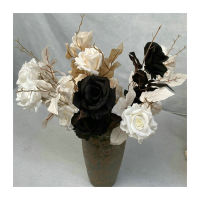 【DT】 hot  Dia 9cm 2heads/branch rose silk flower wedding decoration flower simulation artificial flower black rose Champagne white