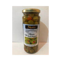 Olives green with red pepper 340g - Nicos