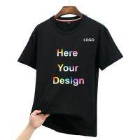 Individual Group Custom T-shirt Mens and Womens Round Neck Tees Pure Cotton Summer Short-sleeved Tshirt Solid Color Tops Logo