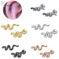 【LZ】❂♘✘  Brinco ZS-Punk Snake para mulheres e homens brincos banhados a ouro rosa piercings vintage para cartilagem Helix Conch aço cirúrgico 1 par