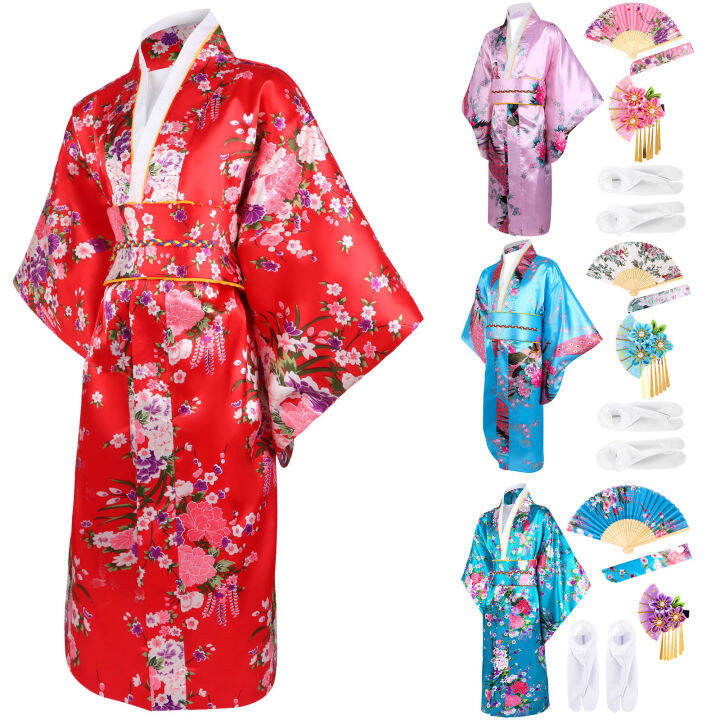 GUIN Japanese Traditional Dress Kimono Robe for Kids Girls Costume Lazada