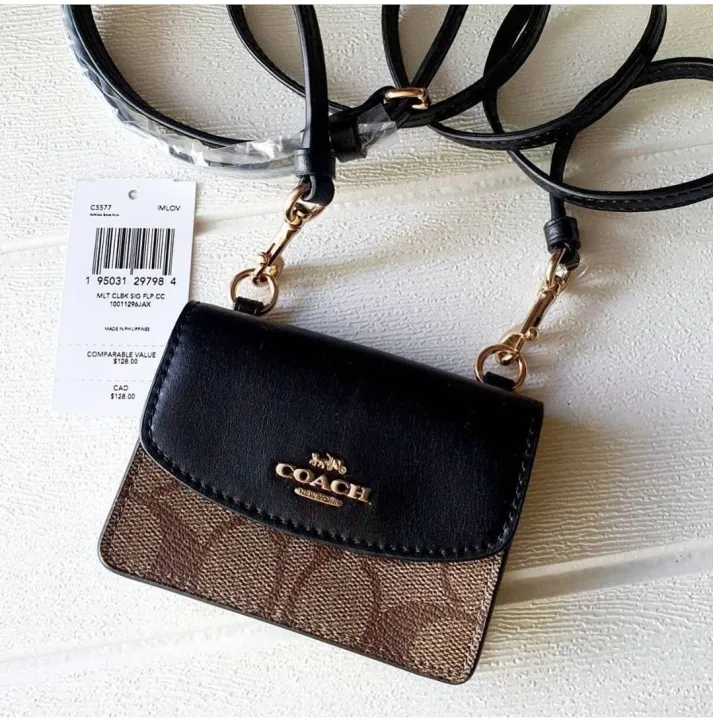 Guaranteed Original Coach Flap Card Case On Lanyard In Colorblock