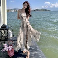 Female temperament ink printing design feeling small dress acetate silk dress skirt with shoulder-straps that wipe a bosom