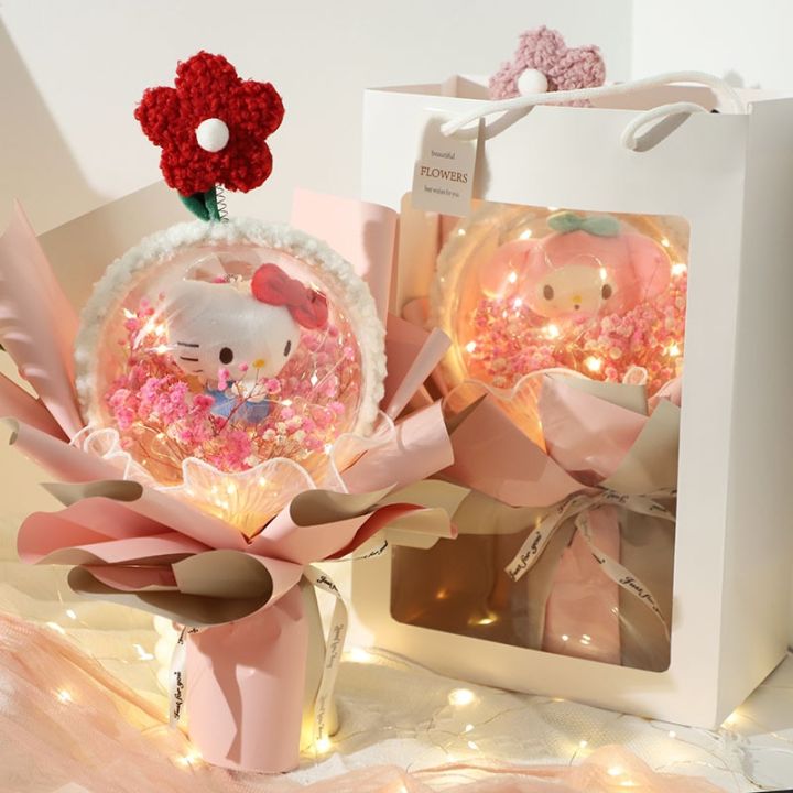 sanrio-การ์ตูน-my-melody-cinnamoroll-pom-pom-purin-ตุ๊กตาหนานุ่มน่ารักลูกบอลสีสันช่อดอกไม้วันวาเลนไทน์คริสต์มาสของขวัญ