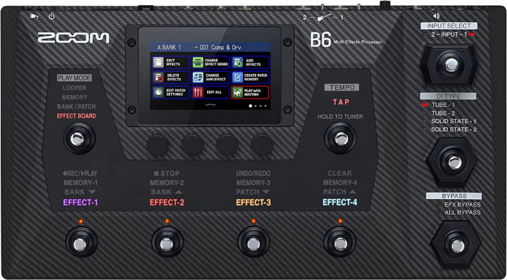 zoom-b6-bass-multi-effects-processor-with-4-di-boxes-a-b-switcher-touchscreen-interface-100-built-in-effects-amp-modeling-ir-s-looper-amp-audio-interface-for-direct-recording-to-computer