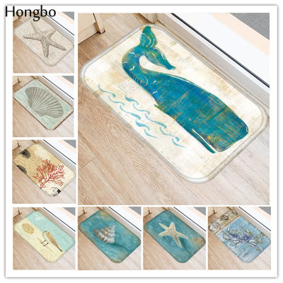 Hongbo ใหม่พรมกันลื่นชีวิตทางทะเลพิมพ์เสื่อพื้นห้องน้ำห้องครัวปลาดาวสังข์ซีฮอร์ปลาวาฬเต่าแบบพรม ！