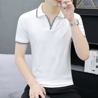 [COD] new mens short-sleeved t-shirt cross-border solid lapel polo trendy casual advertising