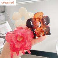 CREAMSD กิ๊บหนีบผมสำหรับล้างหน้าอะคริลิกกลวงสวยหวานแหววที่รัดผมดอกไม้ผมปูที่หนีบผมโปร่งใส