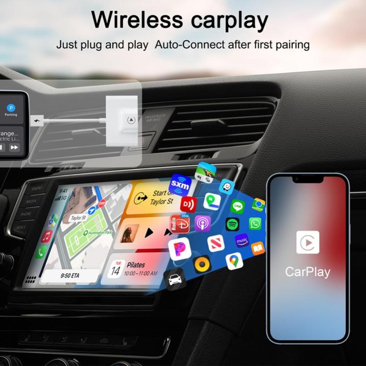 อะแดปเตอร์รถยนต์อัตโนมัติคู่-wifi-2-4-ghz-5ghz-สายไปยัง-carplay-ไร้สายบลูทูธรองรับ5-0ใช้พลังงานต่ำสำหรับระบบ-iphone-6และข้างต้น