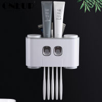 ONEUP Automatic Toothpaste Dispenser Dust-proof Toothbrush Holder With Cups No Nail Wall Stand Shelf Bathroom Accessories Sets