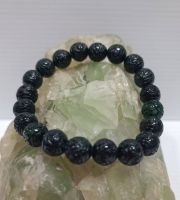 หยก หยกพม่า สร้อยข้อมือแกะสลักสีเขียวเข้ม (Deep Green) 10 mm