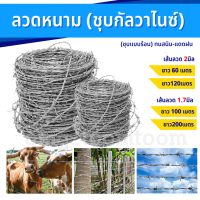 ลวดหนามชุบกัลวาไนซ์(แบบร้อน-ทนสนิม)ยาว60m-200m เบอร์14 /16 /17 ลวดหนามล้อมรั้ว รั้วลวดหนามถัก ตาข่ายรั้วบ้านป้องกันโจร Galvanized Barbed Wire