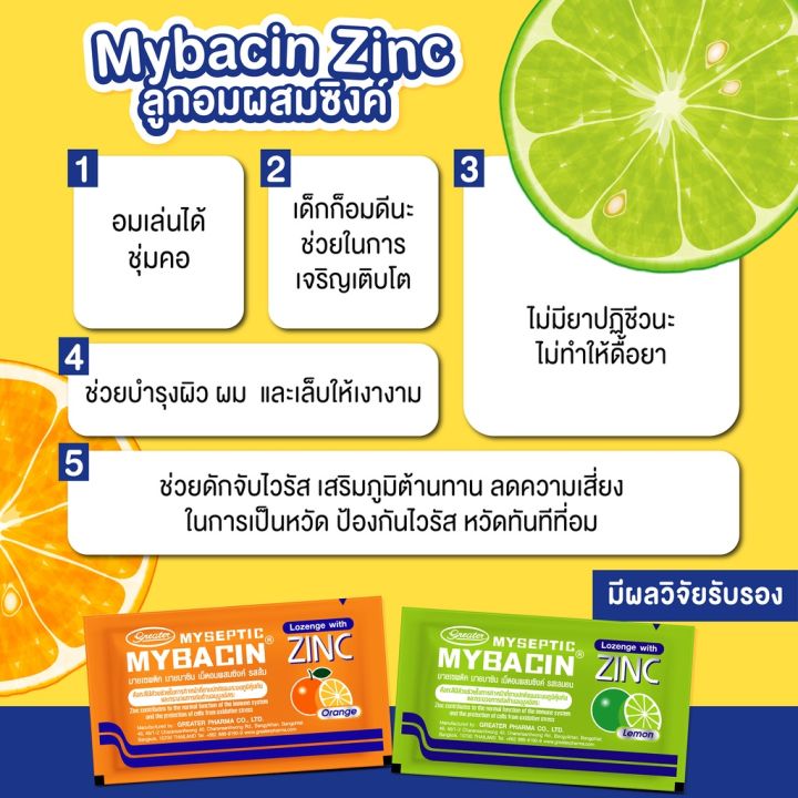 มายบาซิน-ซิงค์-ลูกอม-รสส้ม5-มะนาว5-เซ็ต10-ซอง-ซองละ-10-เม็ด-คละสี-mybacin-zinc-มายบาซิน-ซิงค์-ยาอมแก้เจ็บคอ-เขียว-ส้ม-dom2564