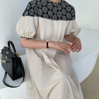 2021[EWQ] Korea Chic Summer Casual Fashion O Neck Robe Embroidery Flower Stitching Loose Puff Sleeve Midi Dress Women 2021 16E611