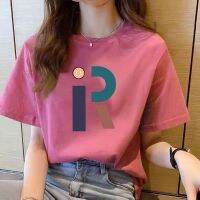 เสื้อเชิ้ตผู้หญิง Rose Pink cotton round Neck SHORT Sleeve T-shirt Womens Casual Coat