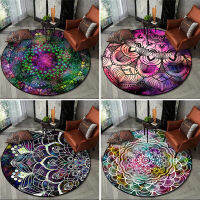 Round Car Retro Colorful Mandala Flowers Lotus Floor Mat Soft Cars For Living Room Anti-slip Rug Bedroom Decor Car