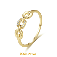 Kemstone S925ชุบเงินมันวาวลูกบาศก์เพทายสร้อยคริสตัลกำไลจมูกหมูแหวนปรับรูเปิดได้สำหรับผู้หญิงของขวัญเครื่องประดับ