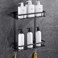 ✑卐 Black Bathroom Rectangular Shelf Shower Caddy Bath Basket Storage Shelves Hanging Organizer Rustproof Wall Mount etagere mural