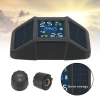 ▥ Temperature Monitoring Alarm System USB Solar Charging Motor Tire Pressure Tyre Motorcycle TPMS With 2 External Sensors