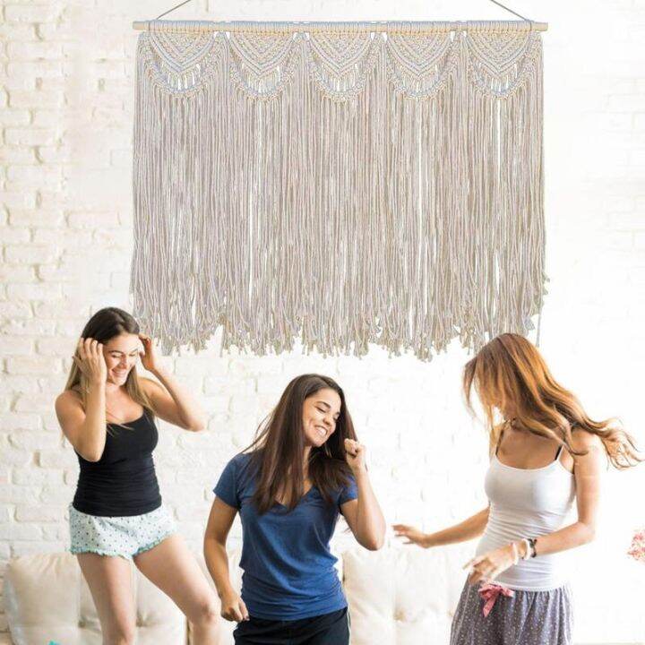 ผ้าลายยิปซีตกแต่งผนังเครื่องตกแต่งฝาผนัง-macrame-ขนาดใหญ่พร้อมพู่ห้อยทำด้วยมือโบฮีเมียนตกแต่งผนังพู่ถักของตกแต่งศิลปะบนผนัง