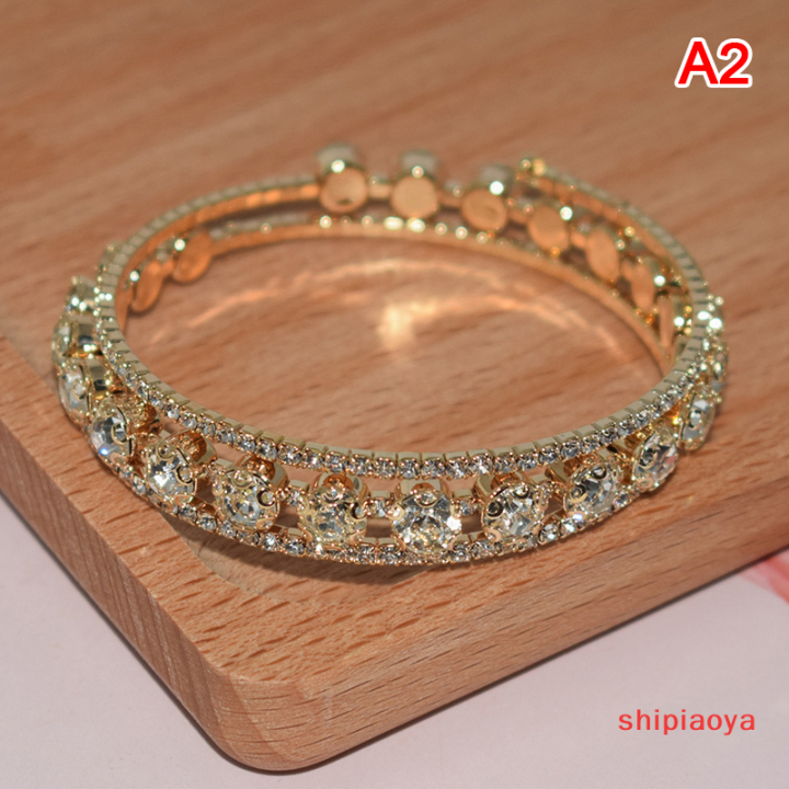 shipiaoya-สร้อยข้อมือคริสตัลแฟชั่นสำหรับผู้หญิงกำไลข้อมือเครื่องประดับข้อมือหลายชั้นกำไลพลอยเทียมเจ้าสาว