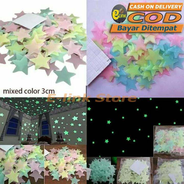 Stiker Hiasan Dinding Glow In The Dark Bintang Fosfor Star Glow In The Dark Isi 100 Pcs