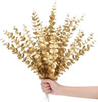 【CC】 5pcs/Lot Artificial Gold Eucalyptus Branch Stem for Decoration Wedding Arrangement