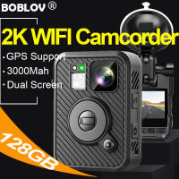 BOBLOV กล้องกีฬาขนาดเล็ก F2 Wifi Body Mini Sport Camera HD 2K Wifi พร้อม GPS 1440P 128GB 3000MAH ทำงานได้10H หน้าจอคู่120มุม ° ตรวจจับการเคลื่อนไหวกล้องตำรวจดีวีอาร์เครื่องบันทึกเสียงวิดีโอดีวีคอร์เดอร์กล้องตํารวจสำหรับ Vlog