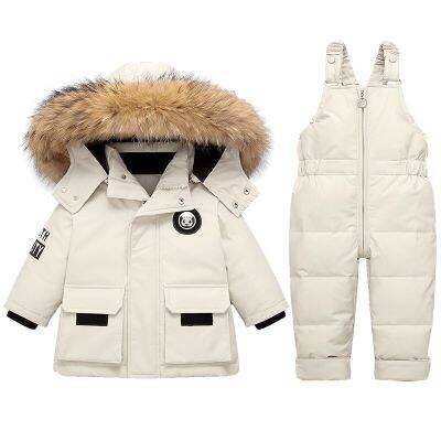 Children Winter Down Suit Warm Baby Girls Snowsuit Coat Real Fur Collar Jacket for Boy Thicken Kids Parkas Outwear 1-4 Years