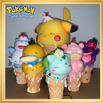 ZZOOI Anime Pokemon Action Figures Pikachu Gengar Slowpoke Figurine Ice Cream Series Model Toy Cartoon Collectible Doll For Kids Gifts