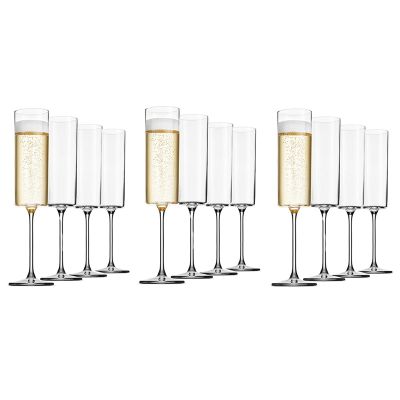 3X Glass Champagne Flutes 4 Pack 6-Ounce Champagne Glasses 4Pc Set, Premium Square Edge Blown Glass Wine Glass
