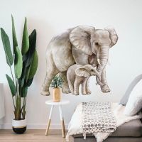 2pcs Cartoon Animal Elephant Wall Sticker Living Room Bedroom Study Restaurant   Commercial Place Decorative Mural Wall Sticker Vinyl Flooring