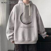 MAYCHEER   เสื้อสเวตเตอร์สำหรับผู้ชาย,เสื้อสวมศีรษะพิมพ์ลายทรงหลวมเสื้อกันหนาวมีฮู้ด