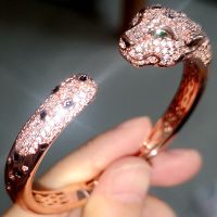 Black spot Leopard cuff bangle celet 3A+ Cubic Zirconia Stone paved Animal Panther designer copper jewelry for Women